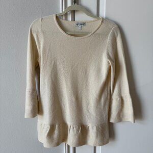 Neiman Marcus 100% Cashmere Peplum Sweater in Cream Size S